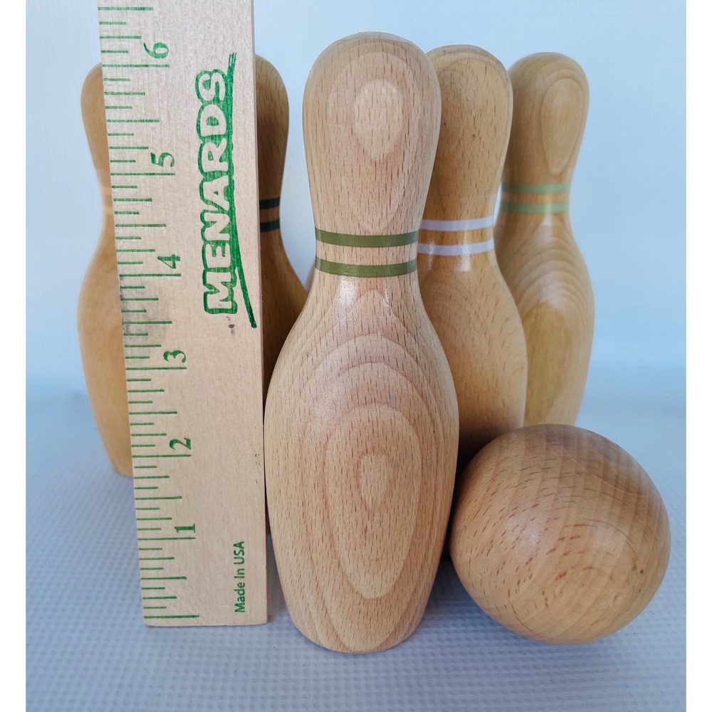 VTG Hearth & Hand Wooden Bowling Set Kids Tan Excellent Vintage Tabletop Toy 7pc - Picture 4 of 5